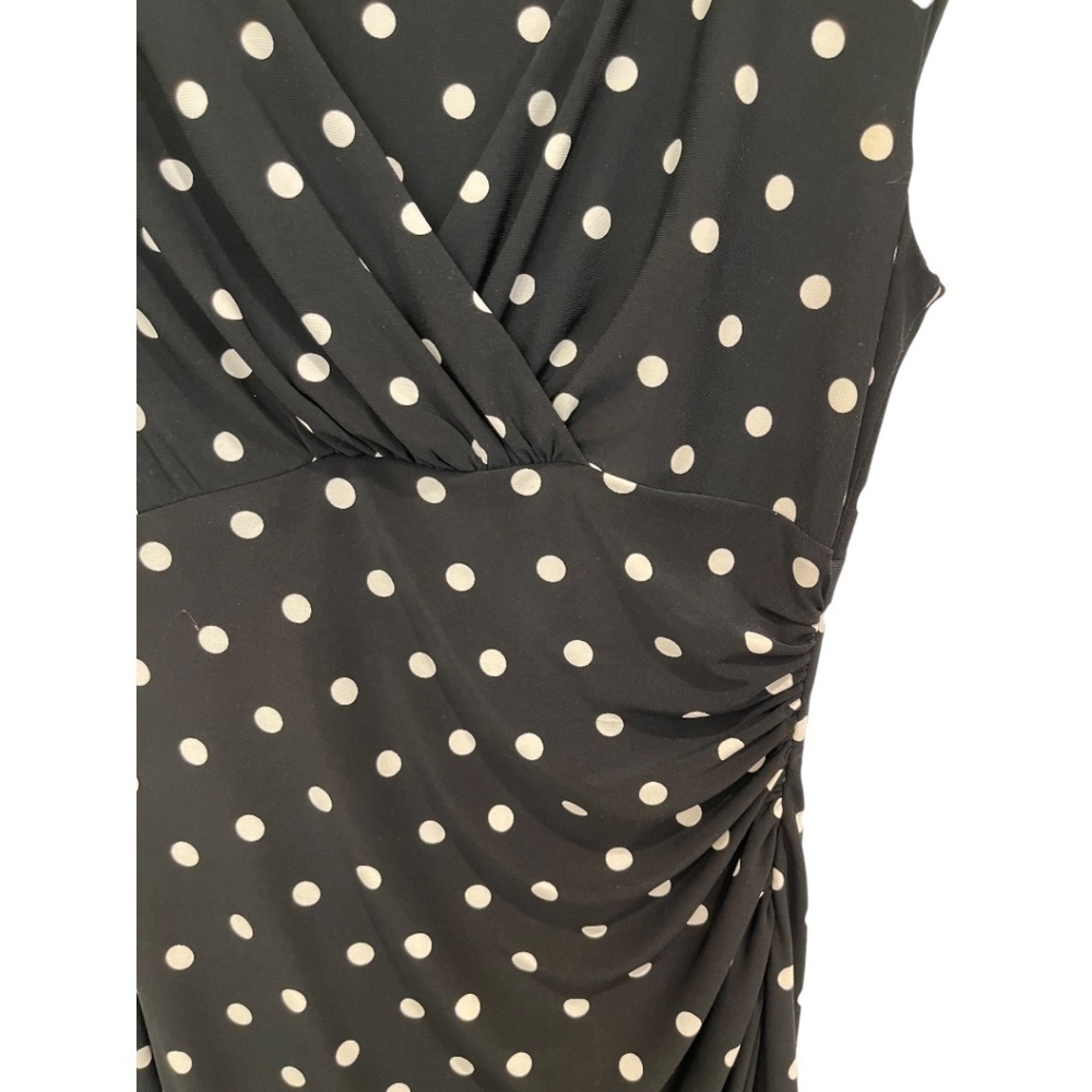 Ralph Lauren Polka Dot Faux Wrap V-Neck Stretch Jersey Dress Black Size 6 - Picture 2 of 5